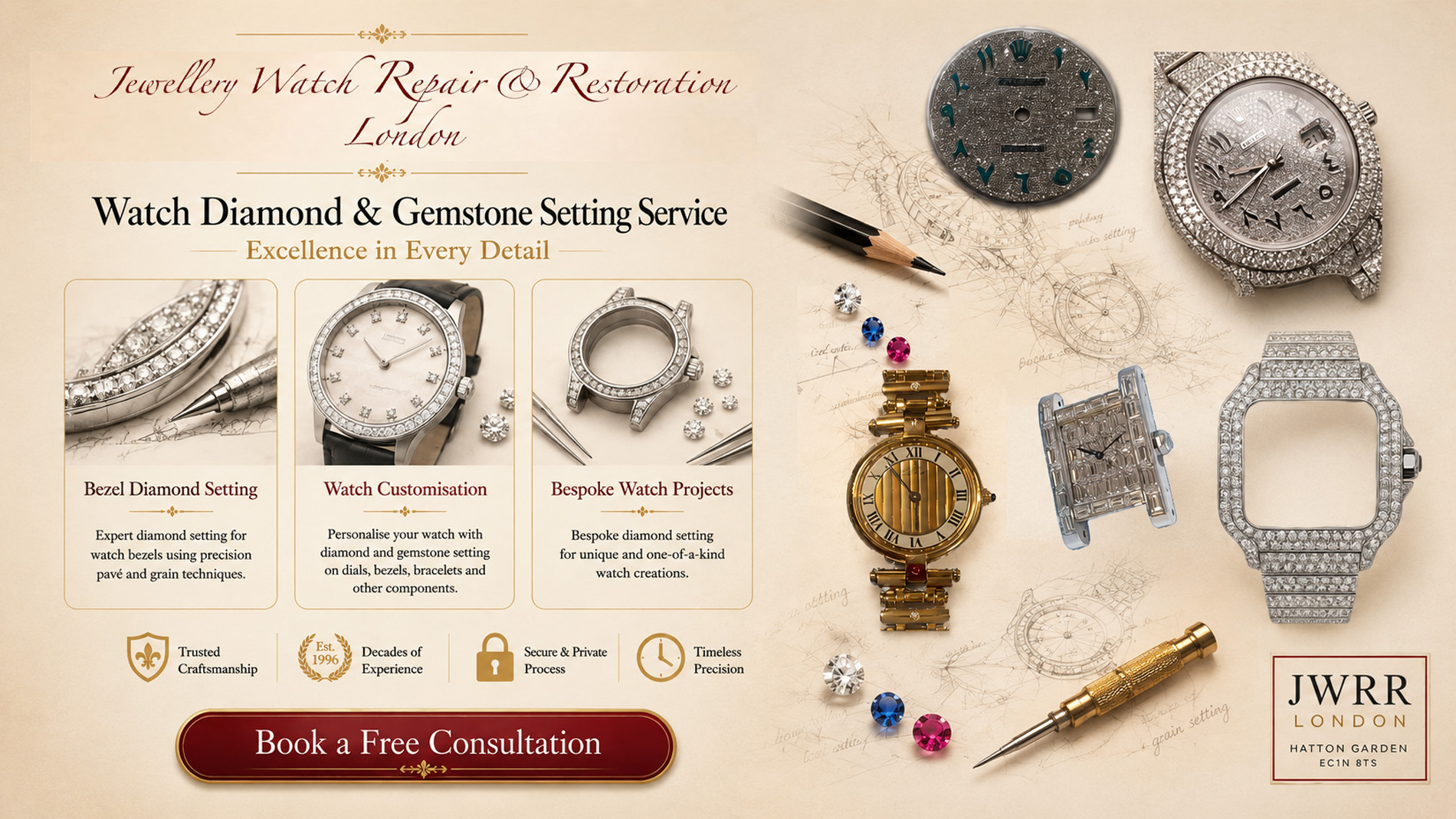 Watch diamond and gemstone setting services London - JWRR
