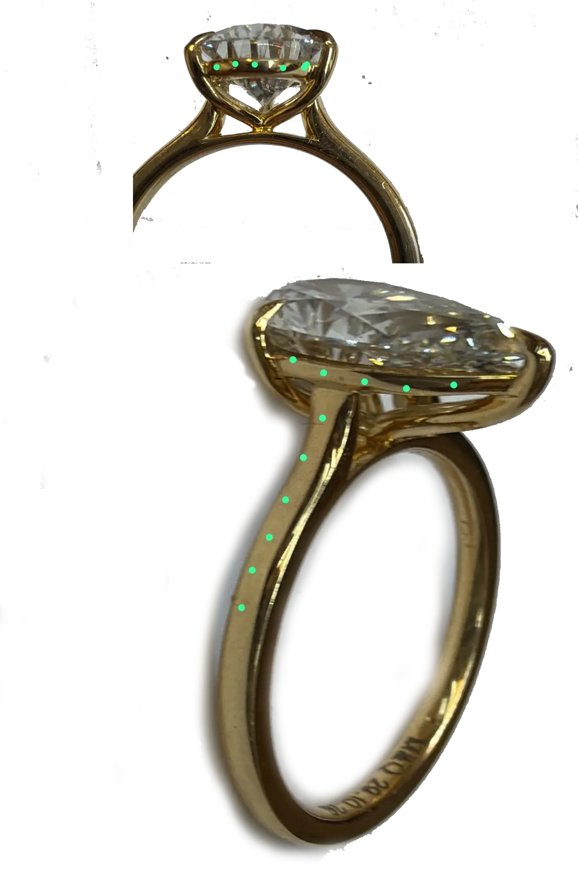 Oval diamond setting in yellow gold ring before setting